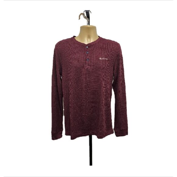 Ben Sherman Other - Original Ben Sherman Shirt Mens Medium Maroon Embroidered Logo Henley Preppy